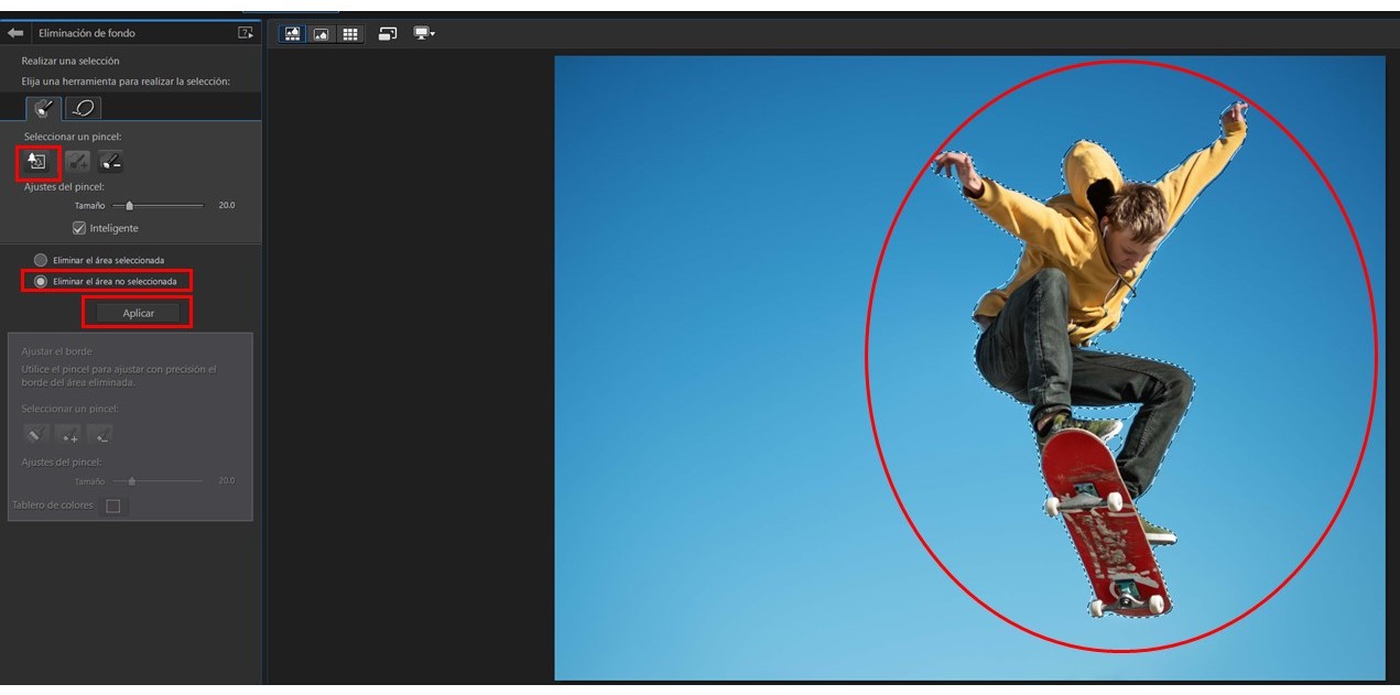 PhotoDirector Interface - Eliminar No Seleccionada
