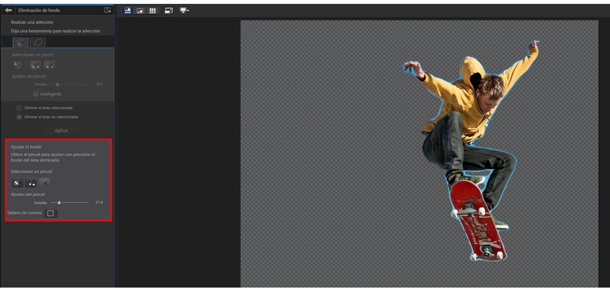 PhotoDirector Interface - Pincel de Bordes