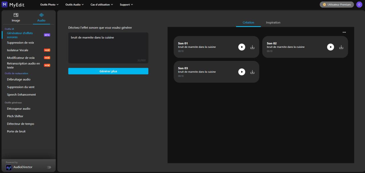 MyEdit Interface - créer des effets sonores