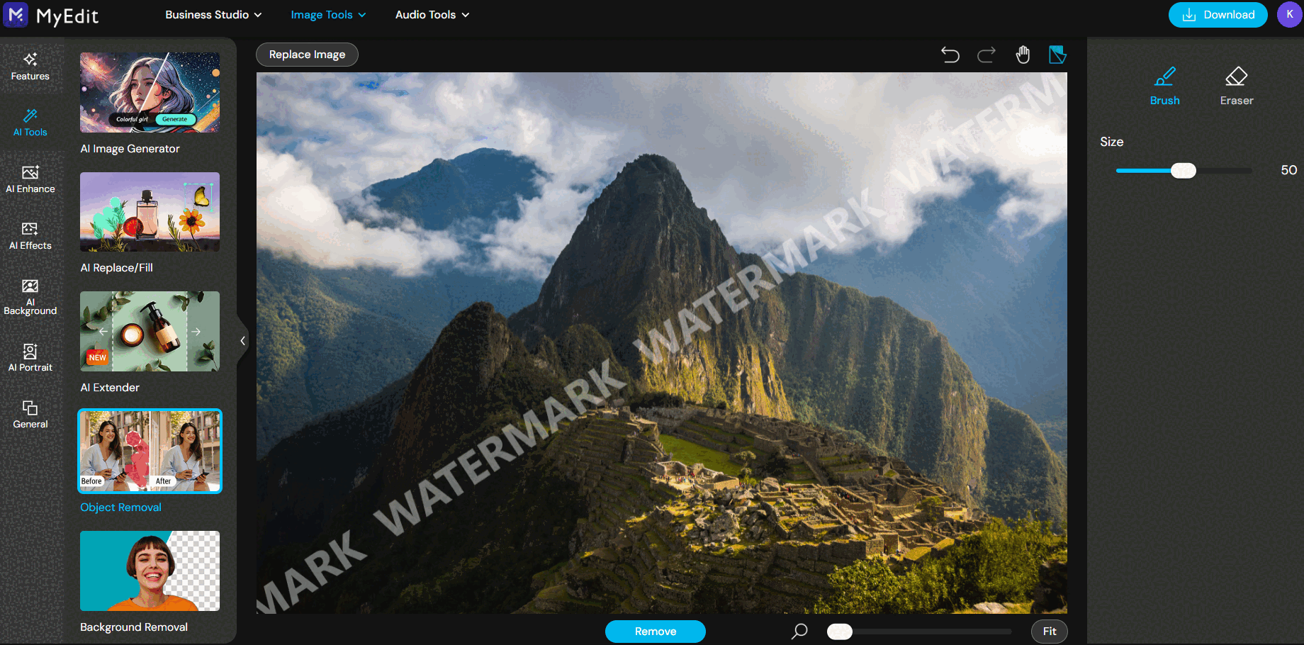 Remove watermarks from images online with MyEdit
