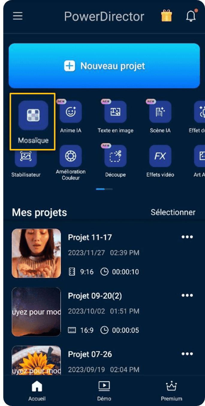 flouter un sujet en mouvement sur l'appli powerdirector