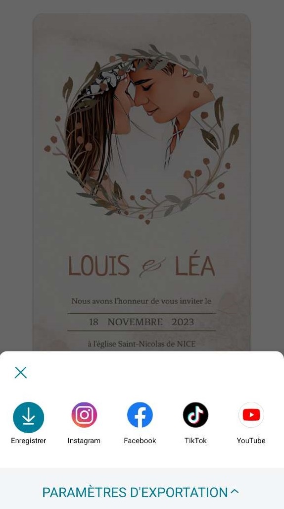 Promeo App - sauvegarder, partager et imprimer invitation de mariage