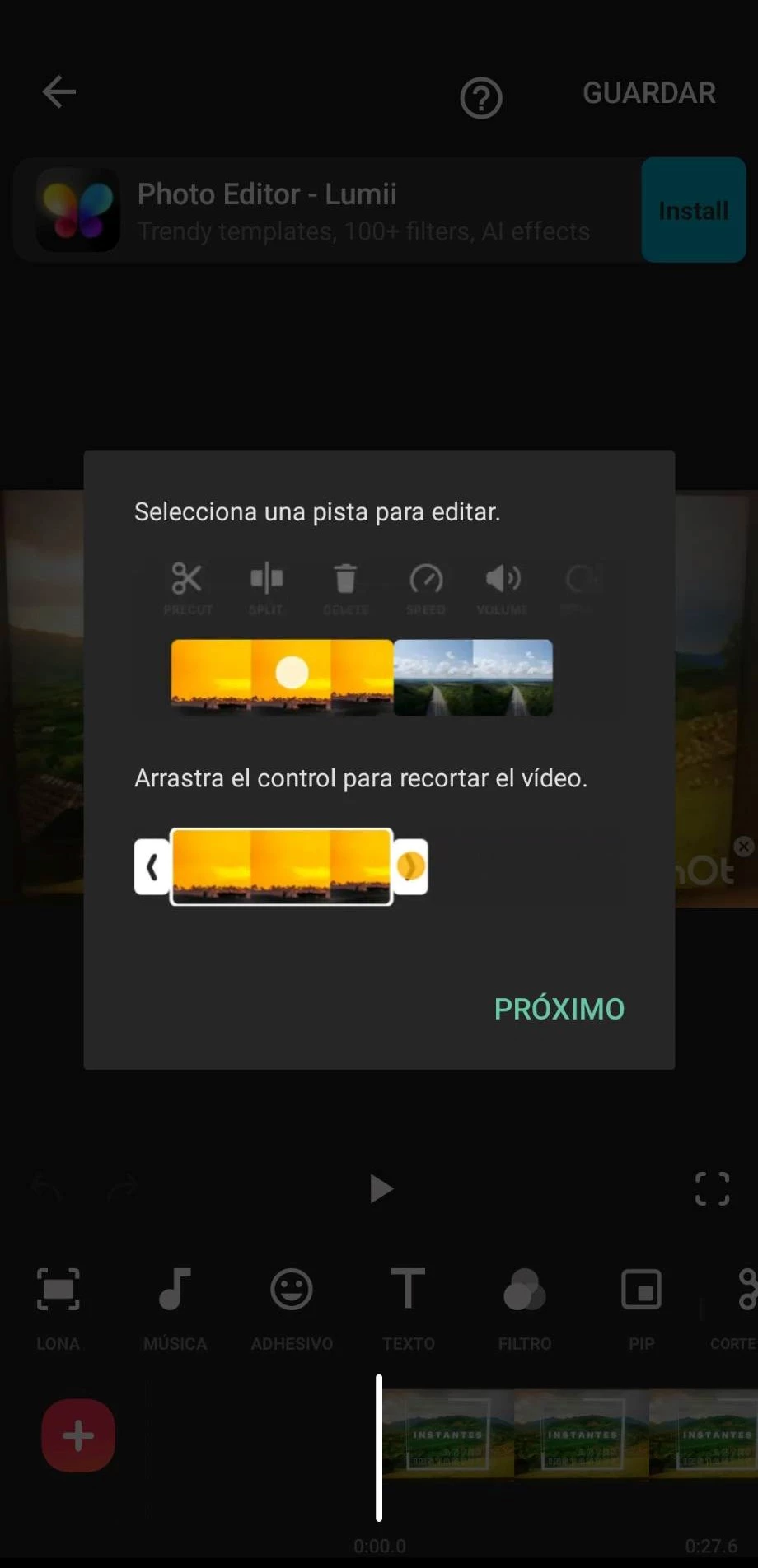 Interfaz de InShot