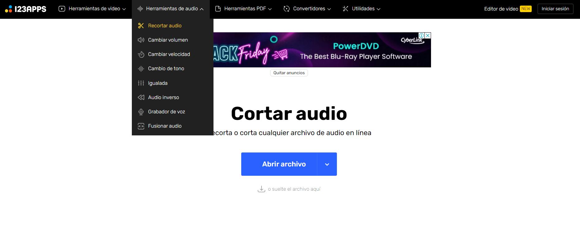 Interfaz de MP3 Cutter.net