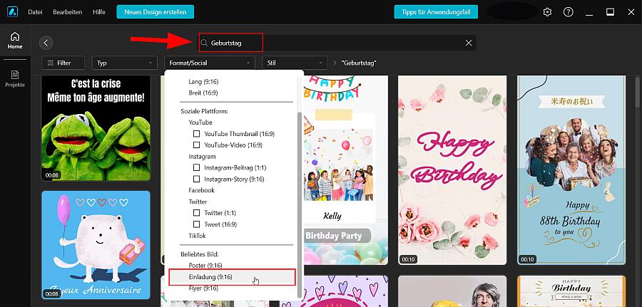 Vorlagen für eine Geburtstagseinladung aussuchen