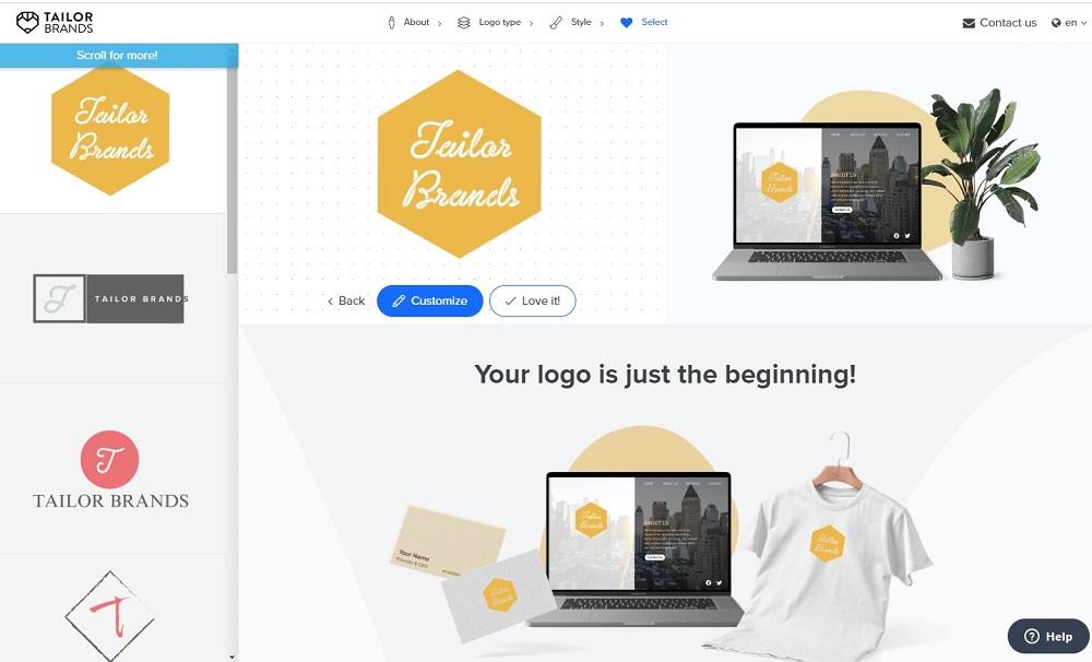 Tailor Brands Interface