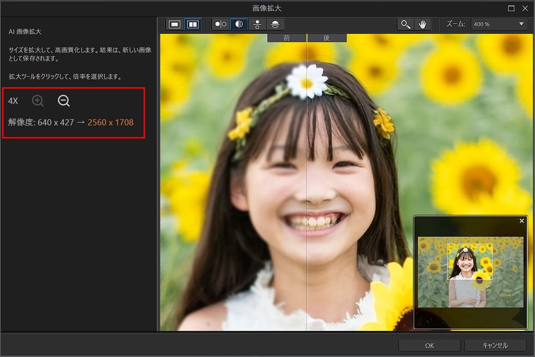 PhotoDirector PC 版 AI 画像拡大サンプル