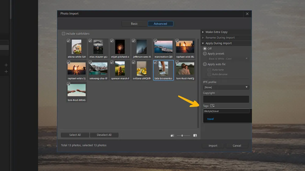 PhotoDirector - Apply Tags During Import