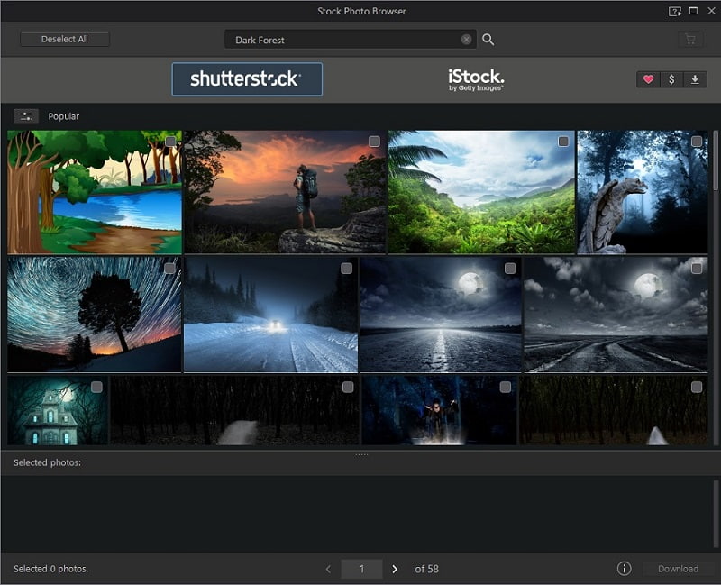 PhotoDirector - Input keywords, search stock photos