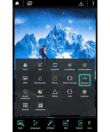 PhotoDirector App - Werkzeug Spiegel