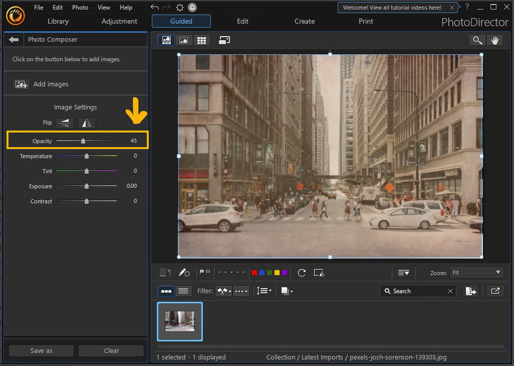 PhotoDirector - guided, texture opacity