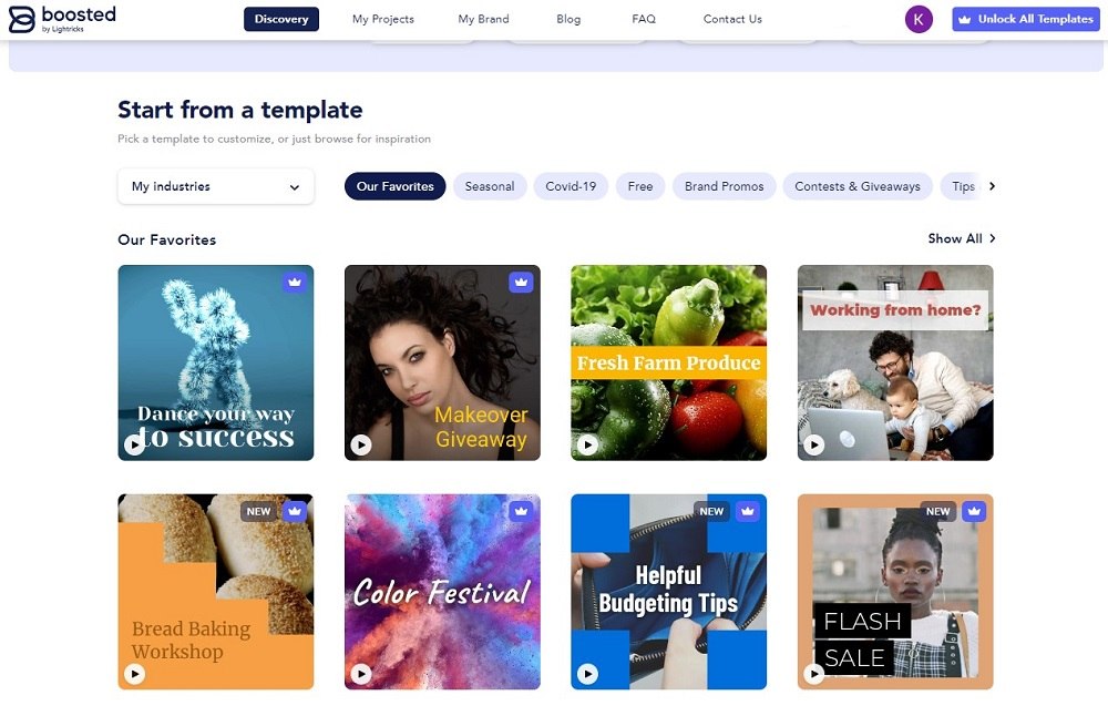 Boosted by Lightricks Interface