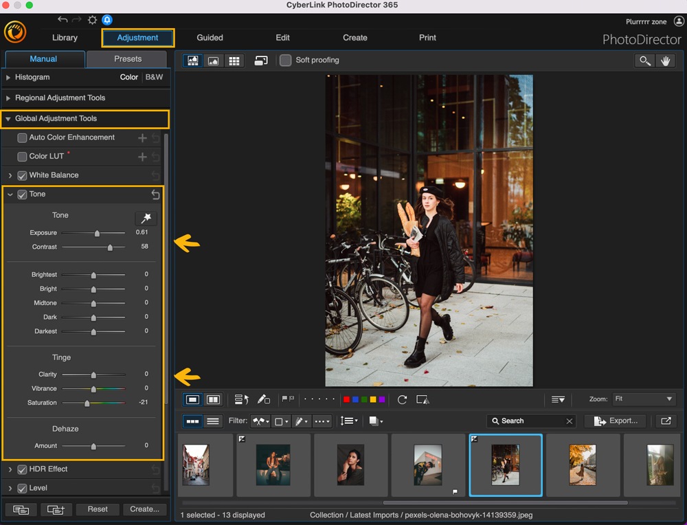 PhotoDirector - Adjust Brightness and Saturation