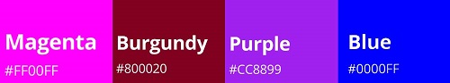 magenta, burgundy, purple, and blue