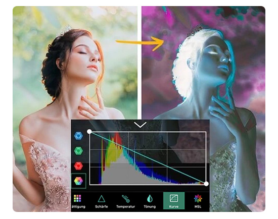 PhotoDirector App - Farbumkehrung manuell anpassen