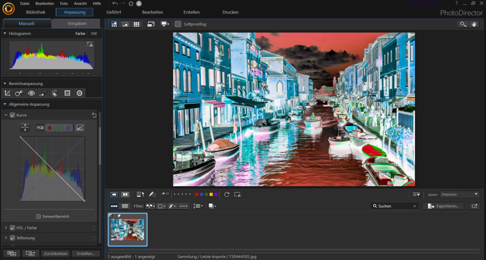 PhotoDirector App - Farben umkehren auf dem PC
