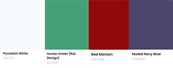 hunter green and maroon red, mute navy blue