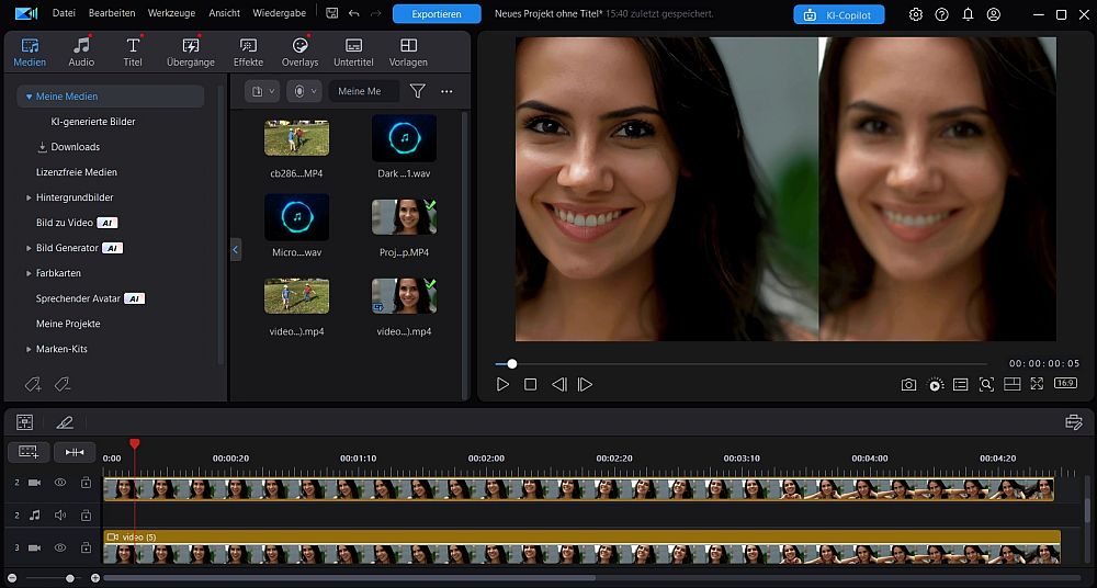Verbesserte Videoqualität im Vorher-Nachher-Vergleich