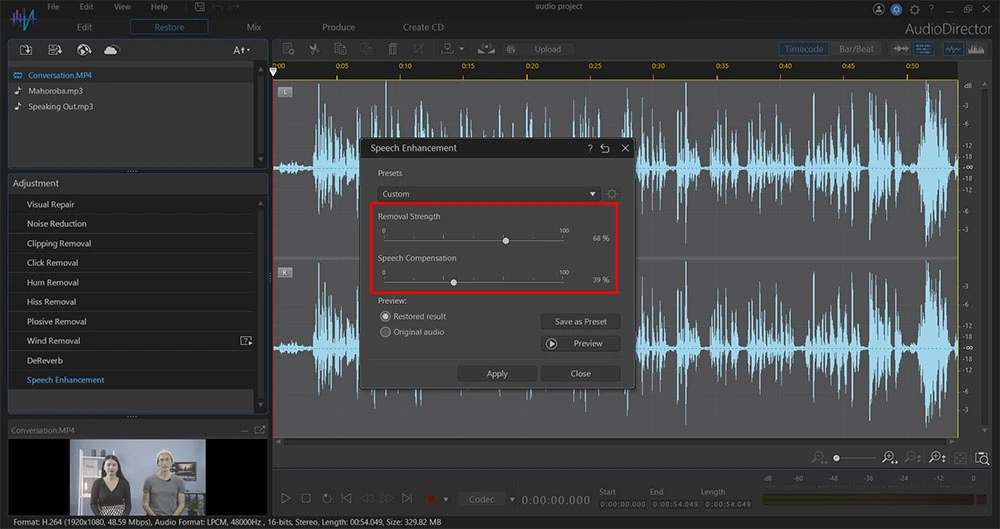 AudioDirector - Removal strength