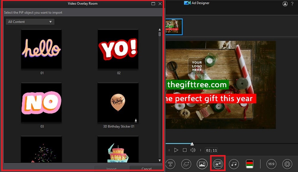 PowerDirector Interface - Video Overlay, PIP object