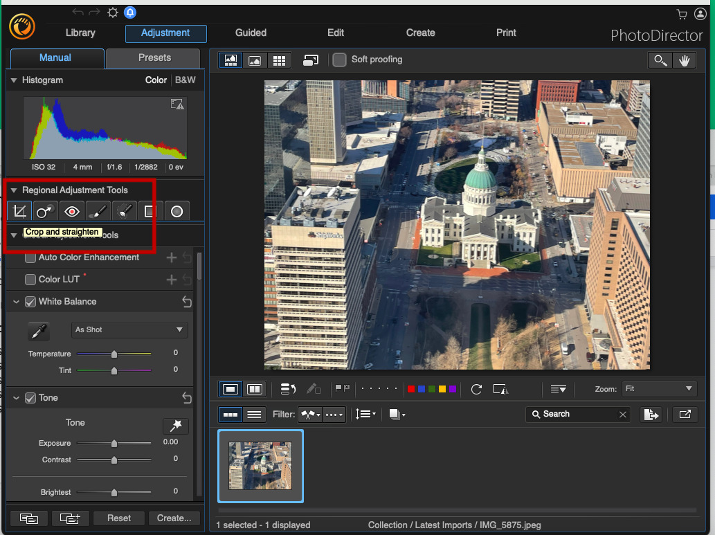 PhotoDirector Interface - Adjustments