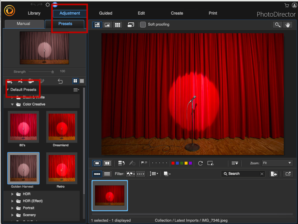 PhotoDirector Interface - Presets