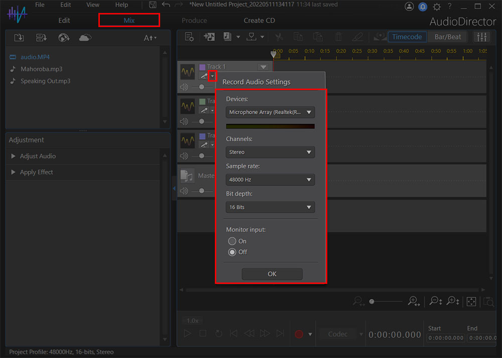 AudioDirector - Recording Settings