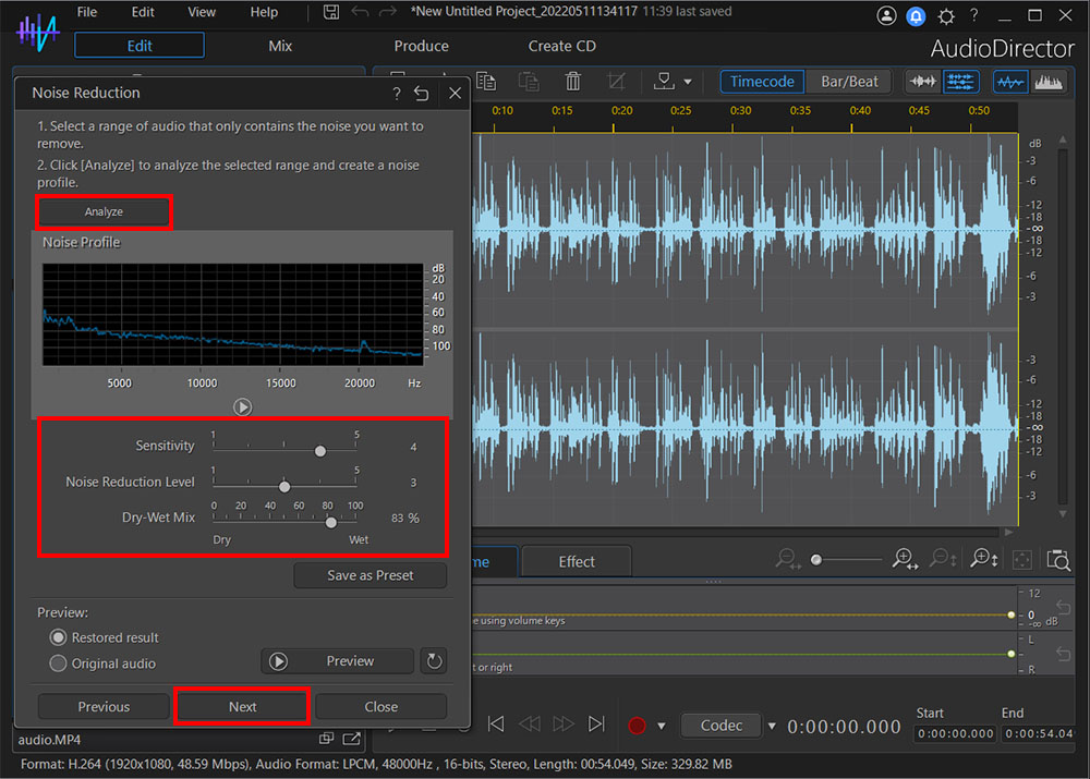 AudioDirector - Audio sensitivity