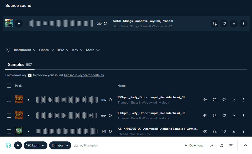 Creator From LANDR Samples Interface