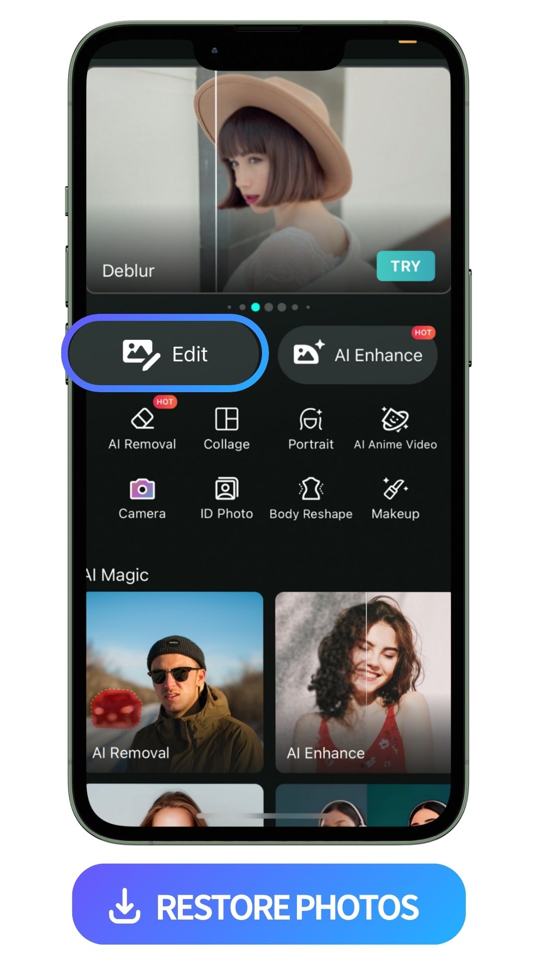 launcher of PhotoDirector and highlight Edit feature incon