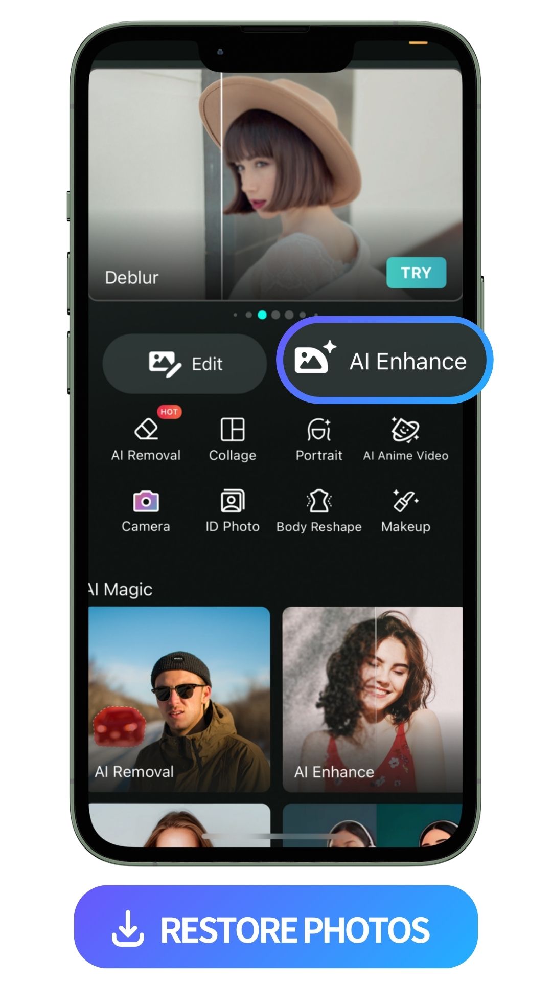 launcher of PhotoDirector and highlight AI Enhance feature icon