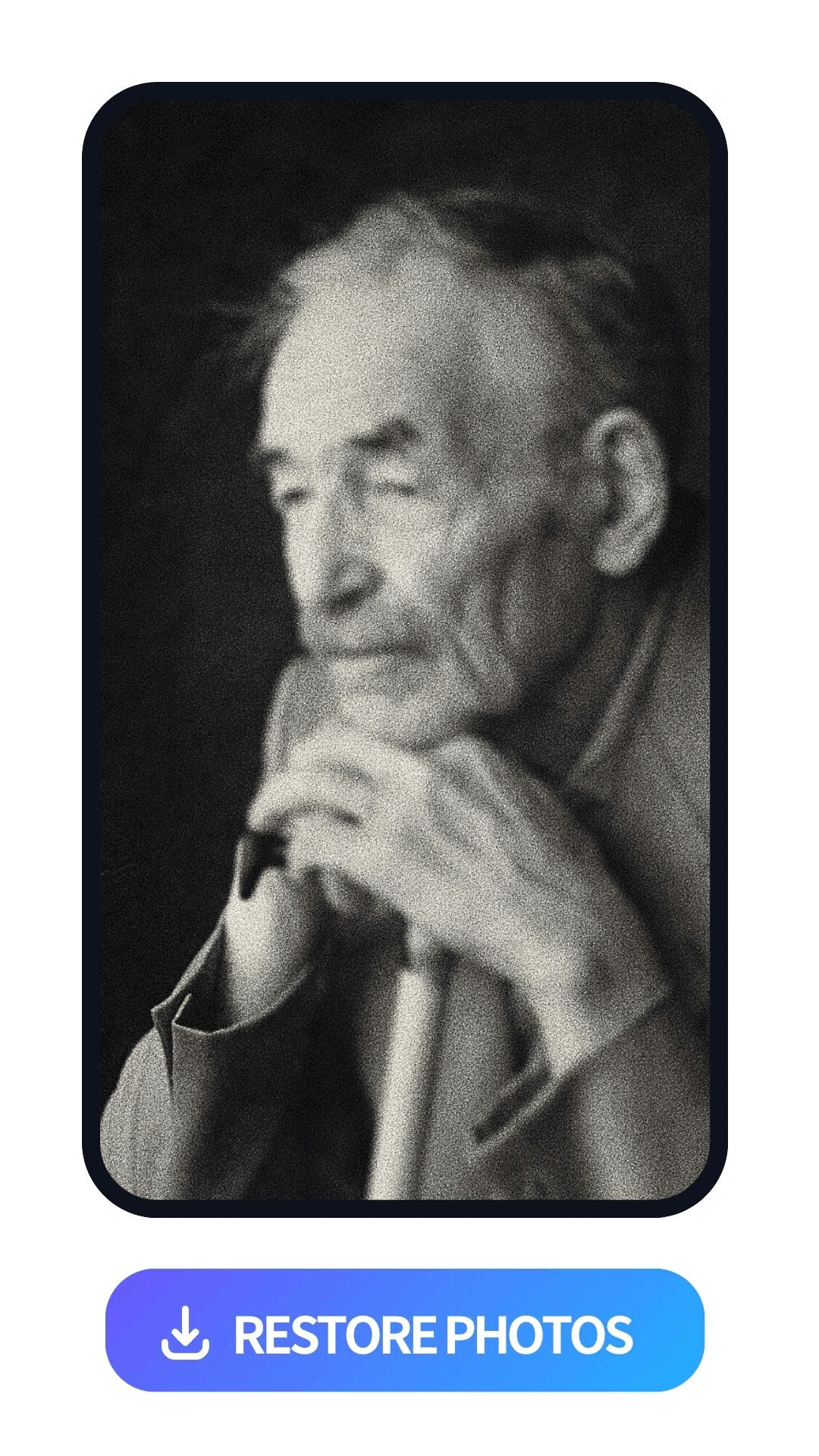 use PhotoDirector to restore an old photo of a thinking elder with Denoise, Deblur and AI removal features