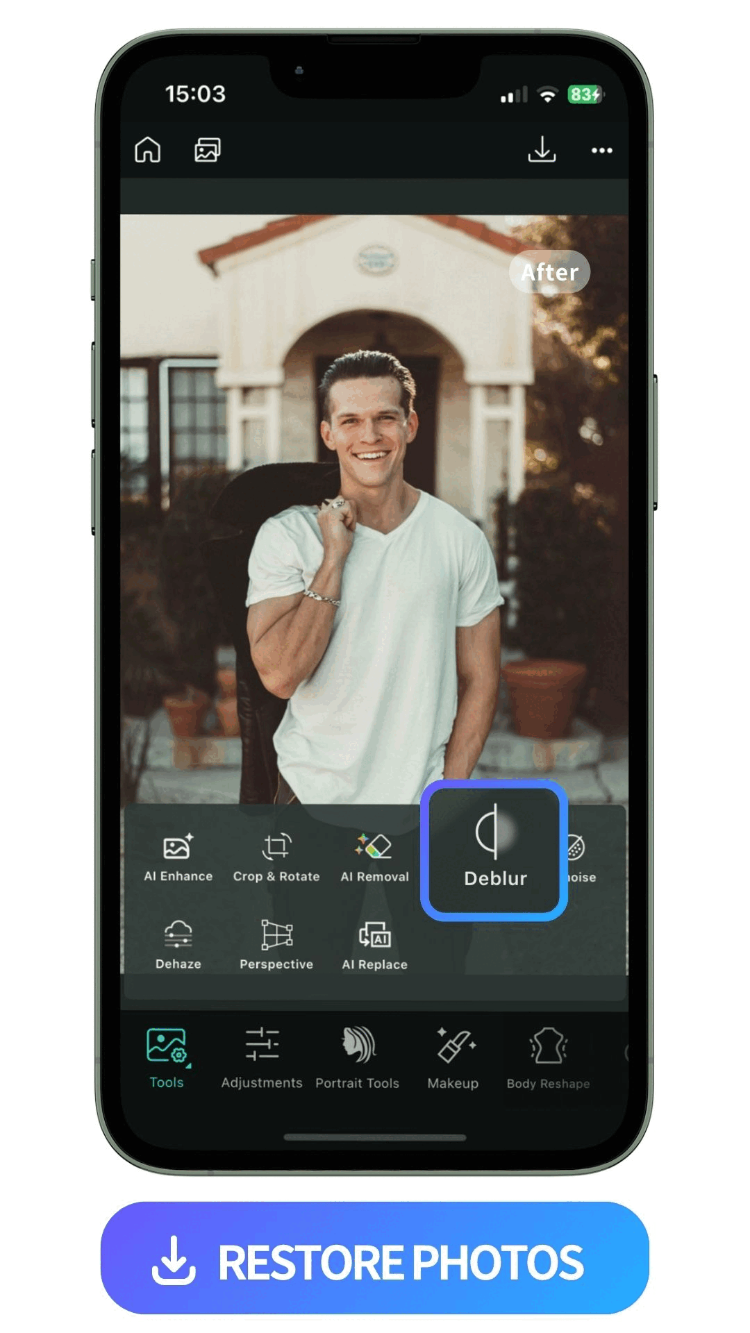 use PhotoDirector to restore an old photo of a woman with Deblur feature