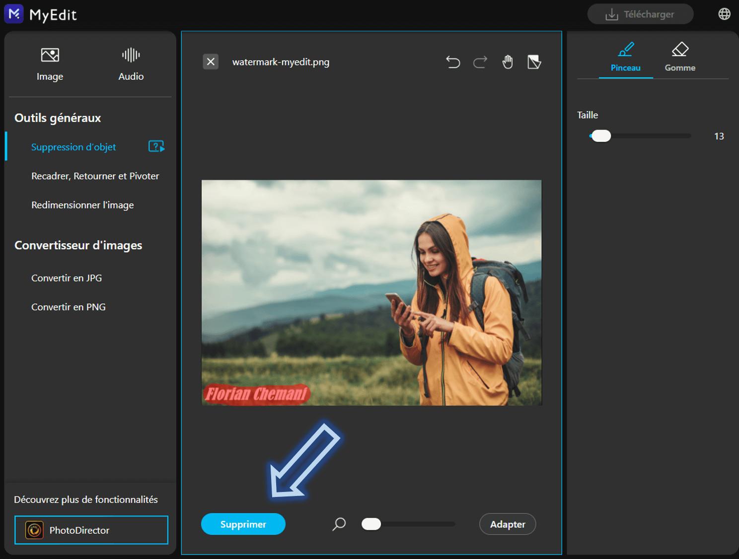 Supprimer un filigrane en ligne - MyEdit Etape 2