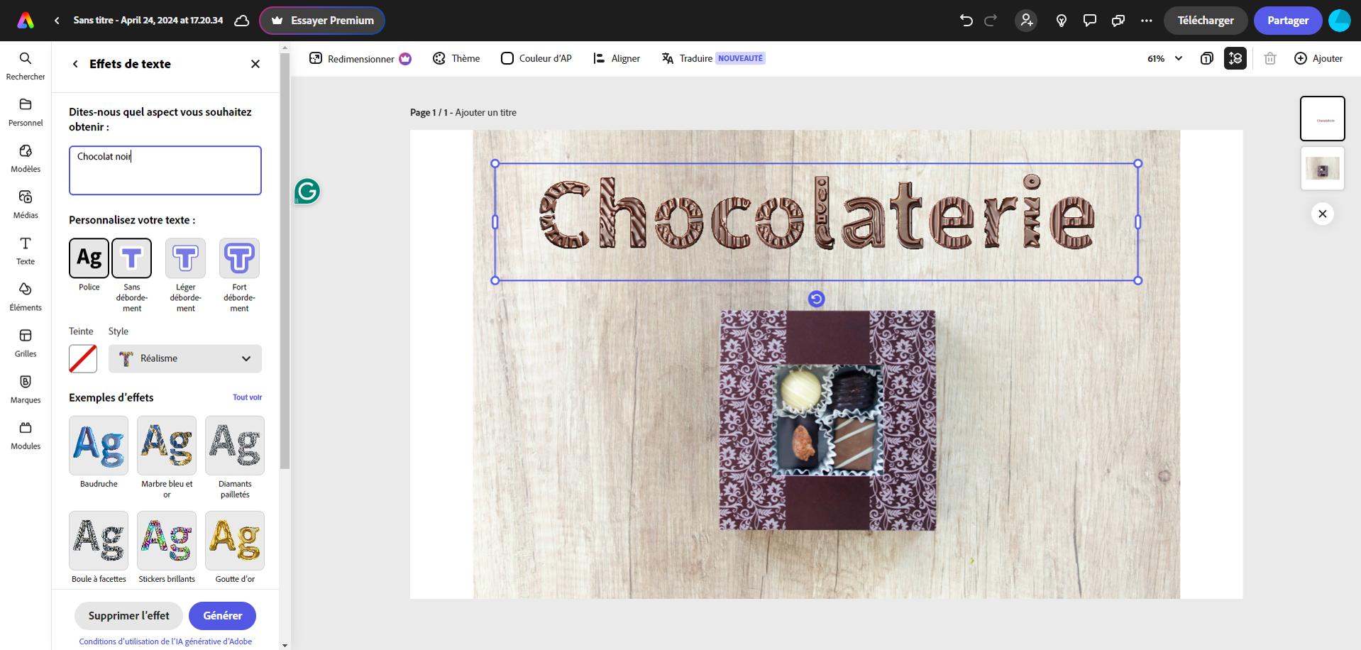 Adobe Express - Meilleur outil photo IA pour générer des effets de texte