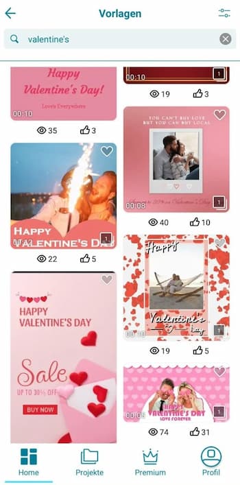 Promeo App - Vorlagen für Valentinskarten