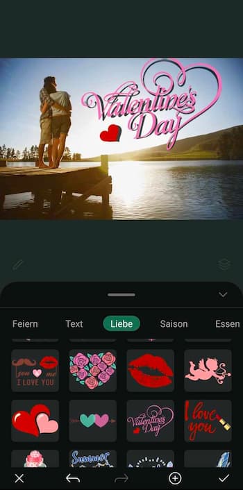 PhotoDirector App - Valentins-Sticker einfügen