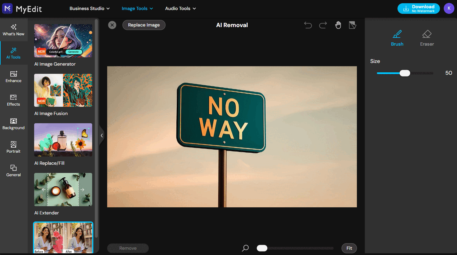 Remove text from an image online with MyEdit