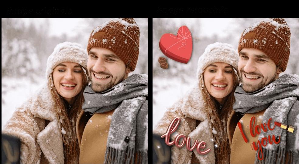 PhotoDirector - Ajout de mignons autocollants au thème de l'amour pour créer une superbe image de Saint-Valentin