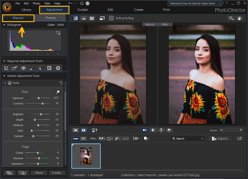 PhotoDirector - Adjustments, touch ups