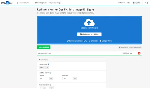 Img2Go - Redimensionner et changer le format d'une photo en une fois en ligne