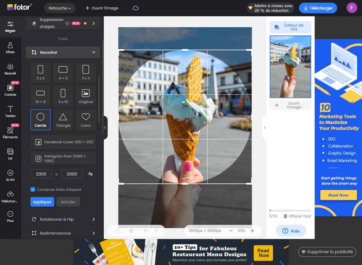 Fotor - Rogner des images en ligne par lot