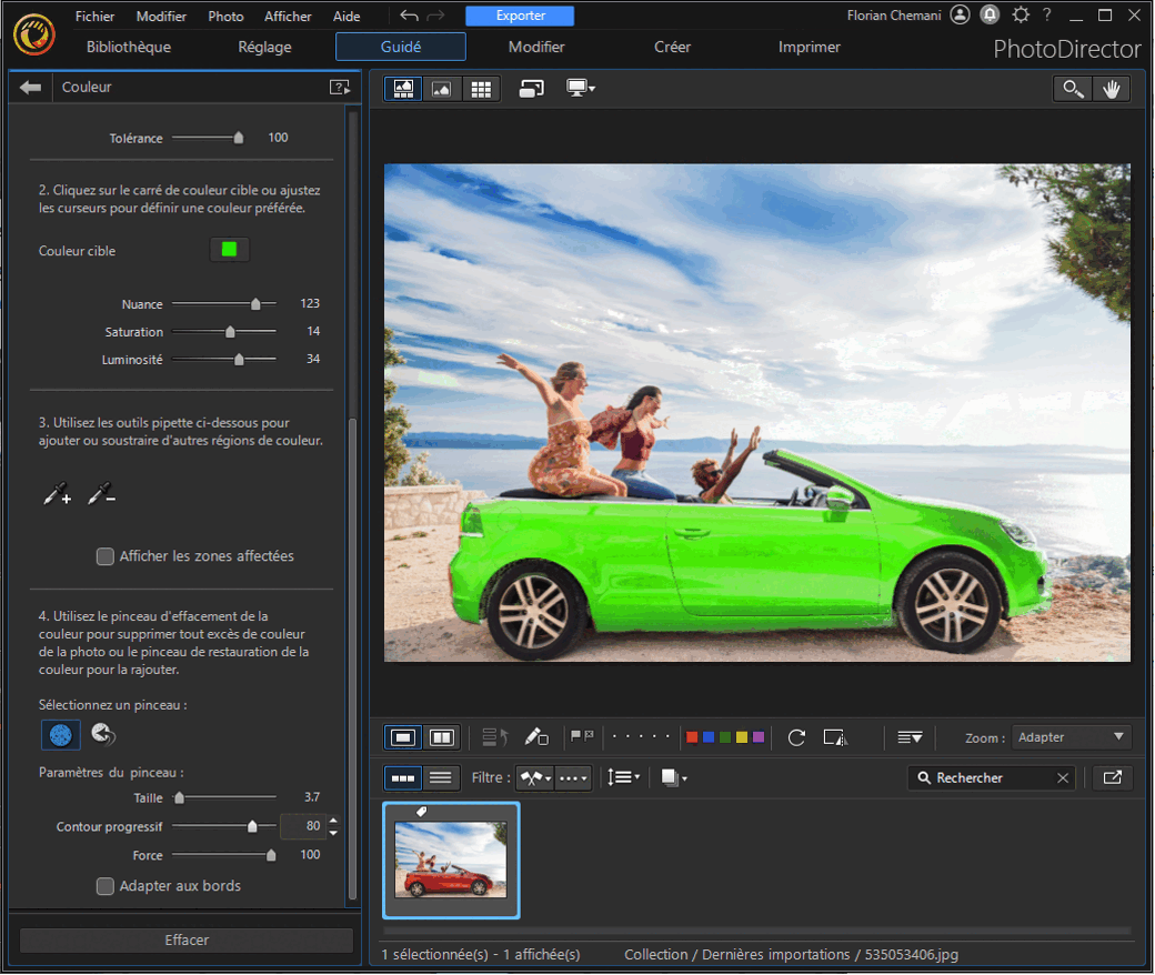 Démonstration des possibilités de changement de couleur offertes par PhotoDirector