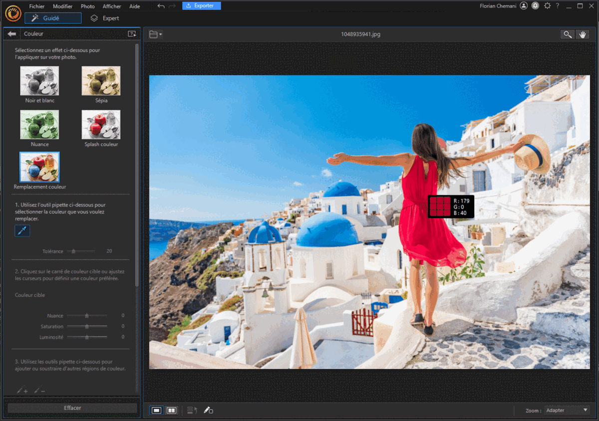 PhotoDirector - Changement de couleur précis sur PC