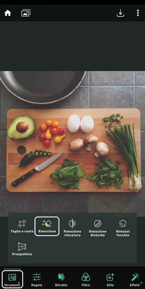 Scegli Strumenti e quindi tocca l'icona Rimuovi