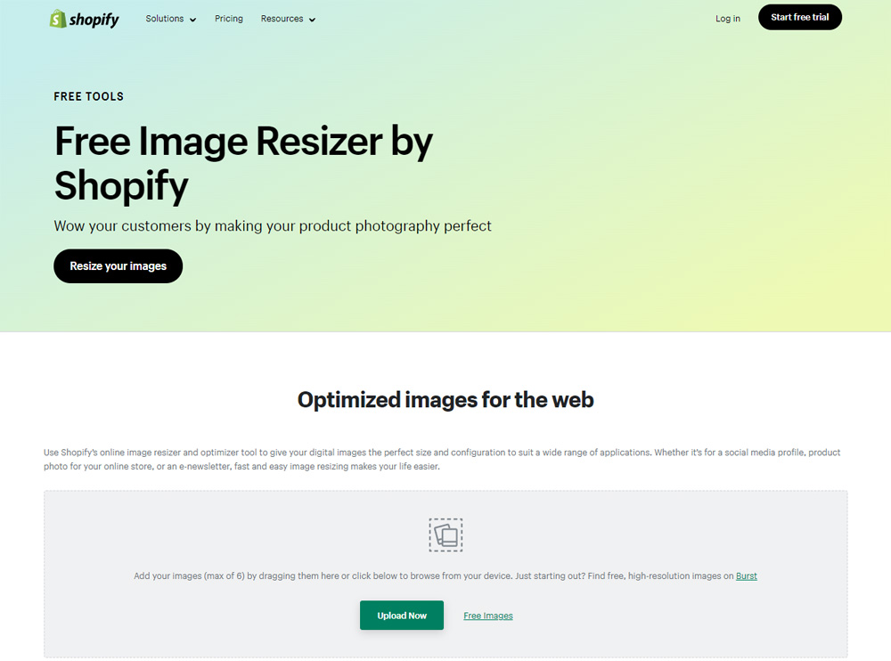 Free Image Resizer by Shopify Interface