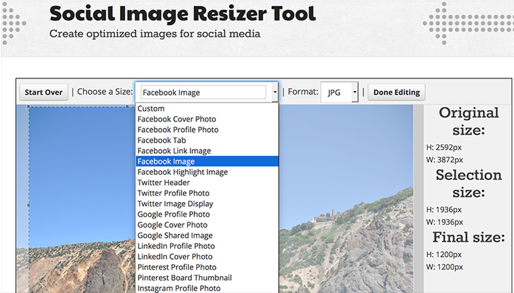 Social Image Resizer Tool Interface