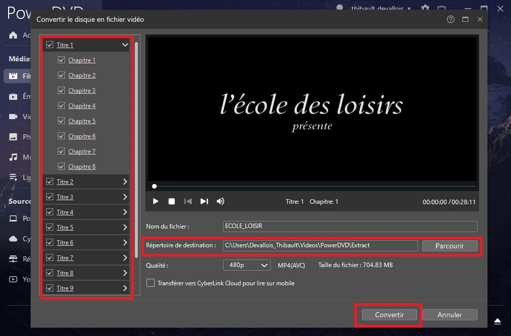 PowerDVD convertir dvd en mp4