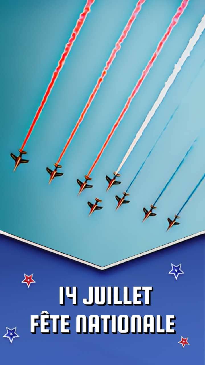 Modèle de carte pour le 14 juillet - visuel avec la patrouille de france