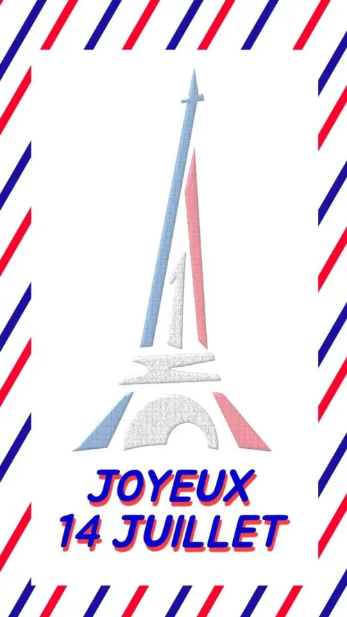 Modèle de carte pour le 14 juillet - visuel avec la tour eiffel et les couleurs bleu blanc rouge
